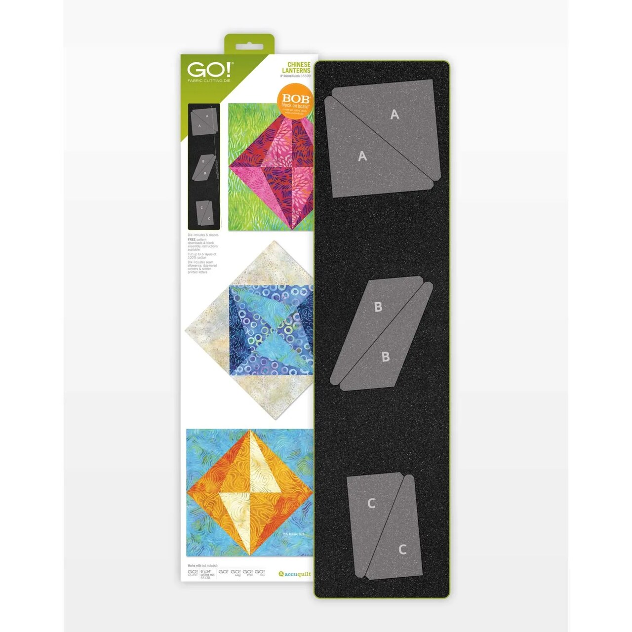 AccuQuilt GO! Chinese Lanterns 8" Quilt Block Die – BOB Fabric Cutting Die, Requires 6" x 24" Cutting Mat